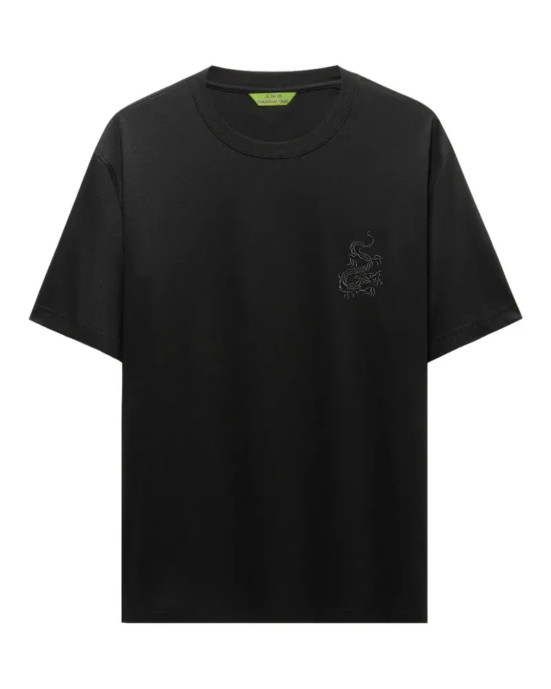 Shanghai Tang T-Shirt mit Drachenstickerei - Schwarz Schwarz