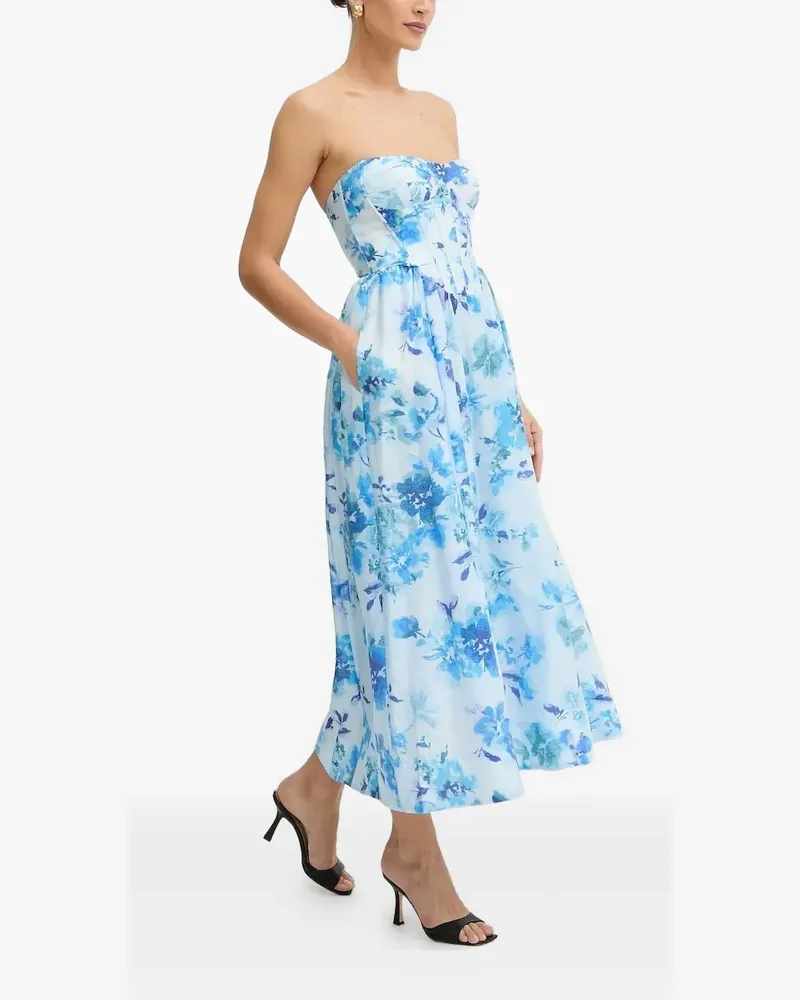 Bardot Midikleid mit Blumen-Corsage - Blau Blau