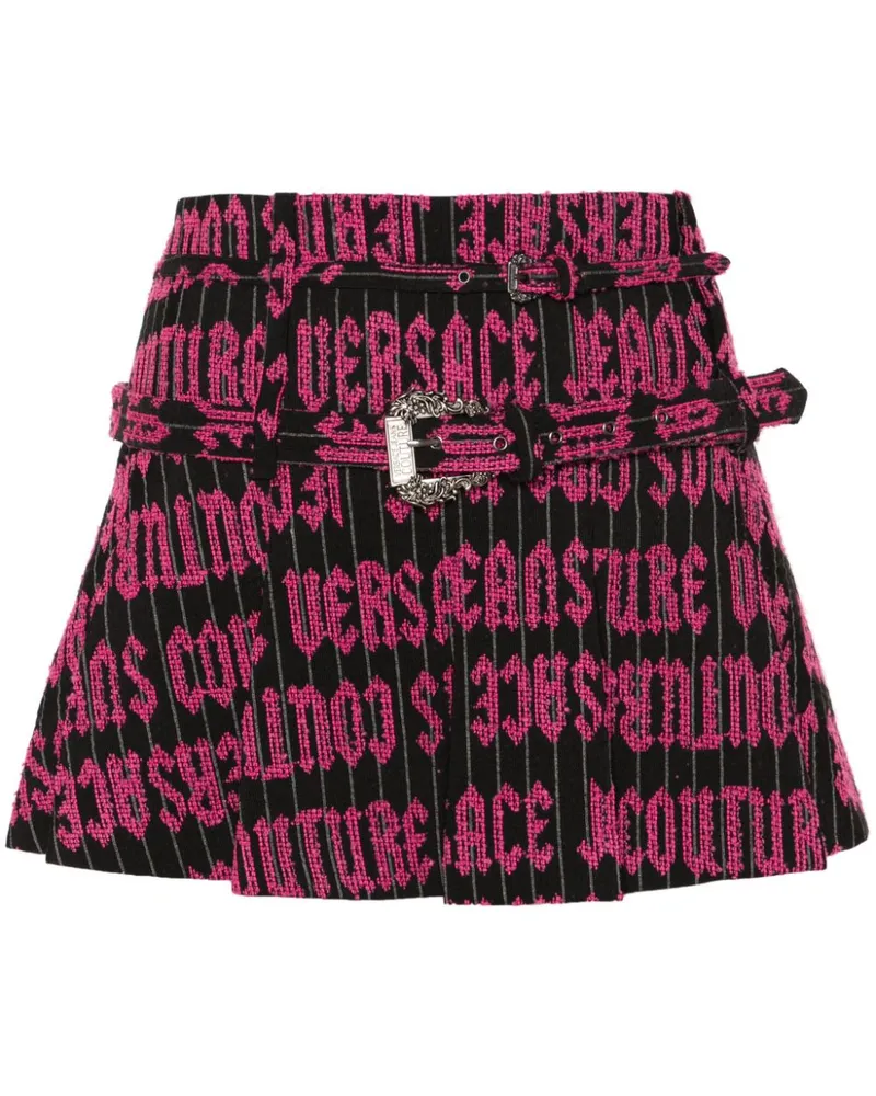 Versace Jeans Falten-Minirock mit Logo-Stickerei - Schwarz Schwarz