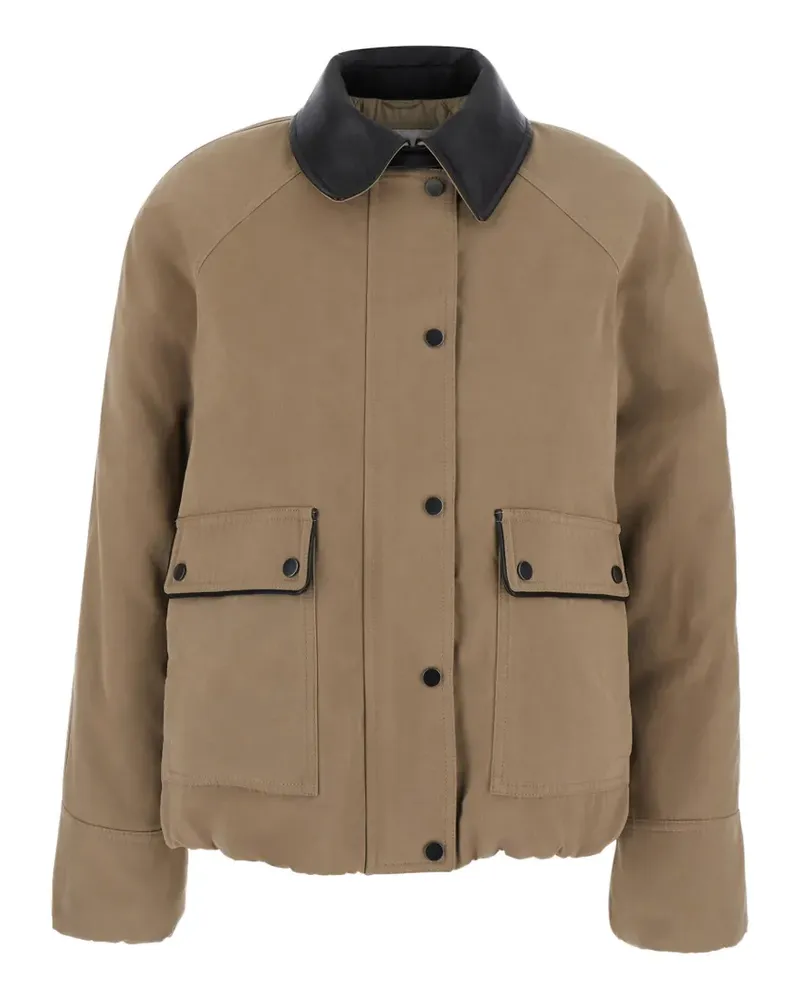 Brunello Cucinelli leather-trim panelled jacket - Nude Nude