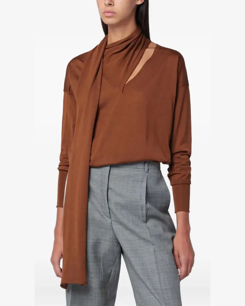 Roberto Collina Stehkragen-Pullover mit Schaldetail - Braun Braun