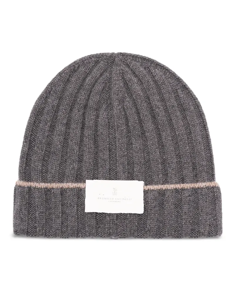 Brunello Cucinelli Gerippte Beanie - Grau Grau
