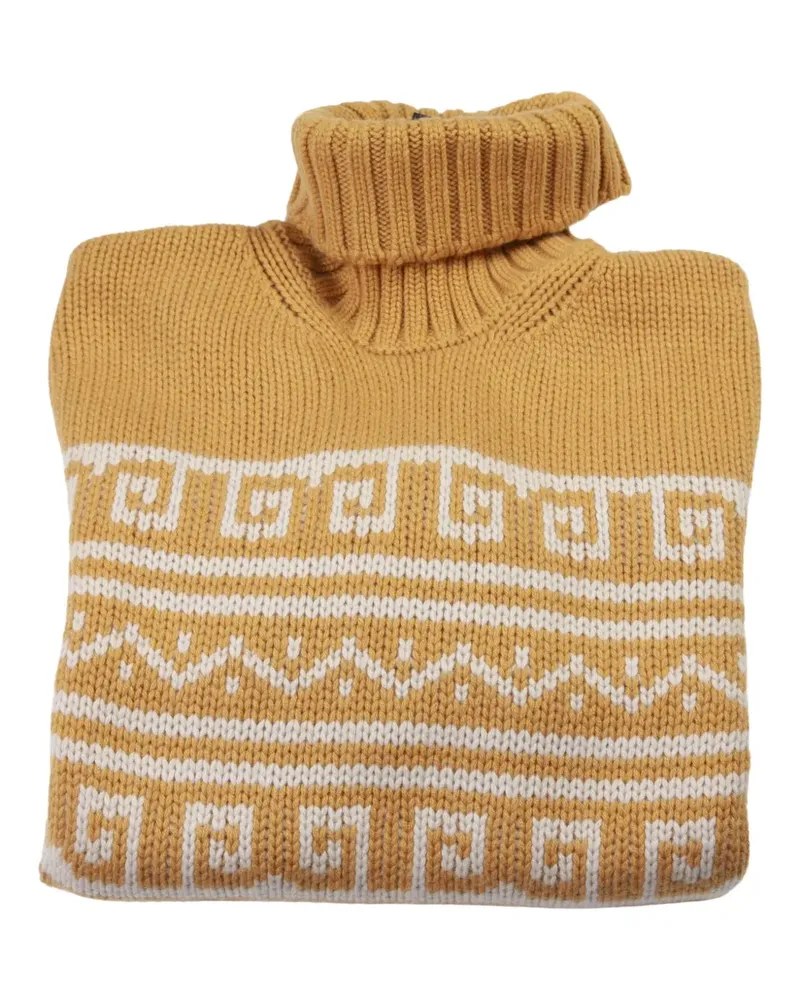 Manrico Cashmere Rollkragenpullover mit geometrischem Muster - Gelb Gelb