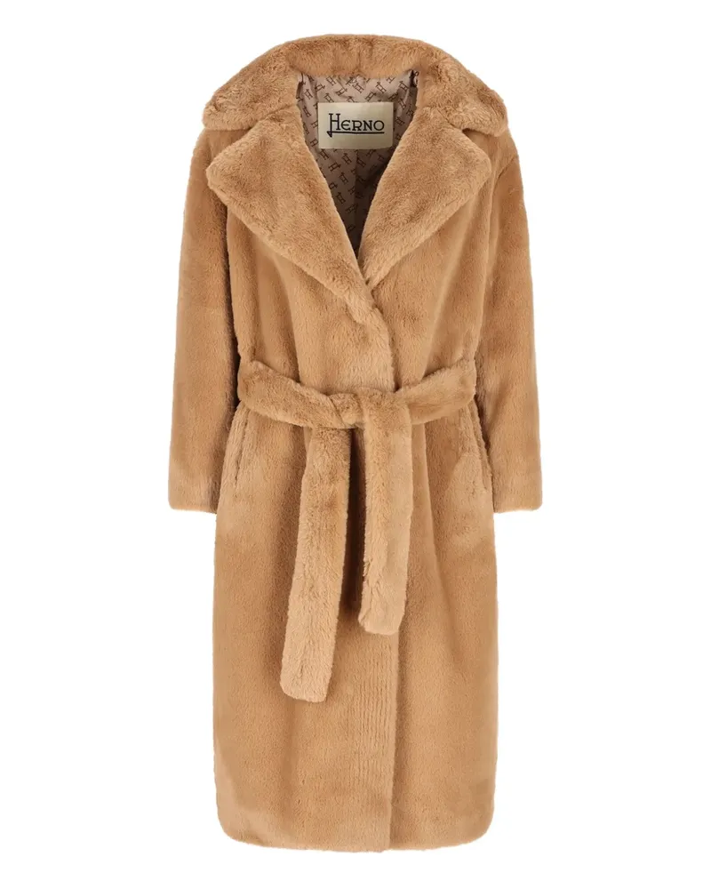 Herno Faux-Fur-Mantel mit Gürtel - Braun Braun