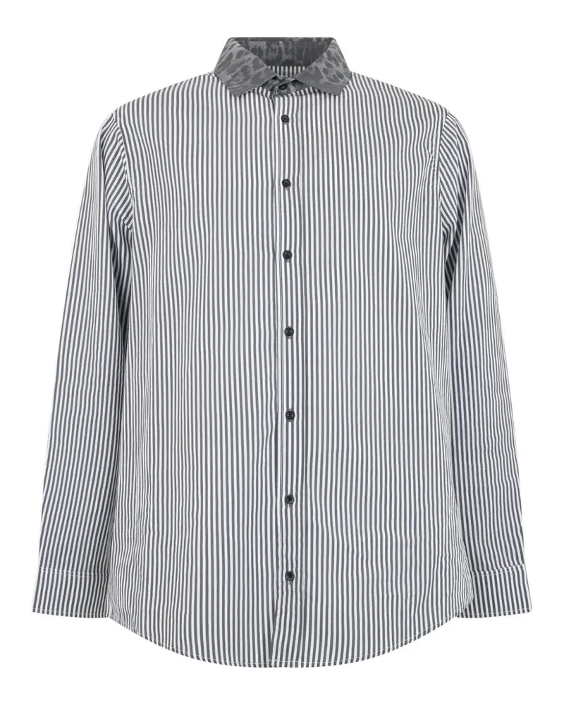 Roberto Cavalli striped leopard-print collar shirt - Weiß Weiß