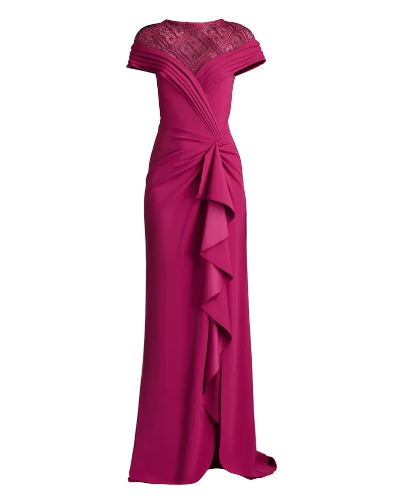 Tadashi Shoji Plissiertes Abendkleid mit Spitzenschultern - Rosa Rosa