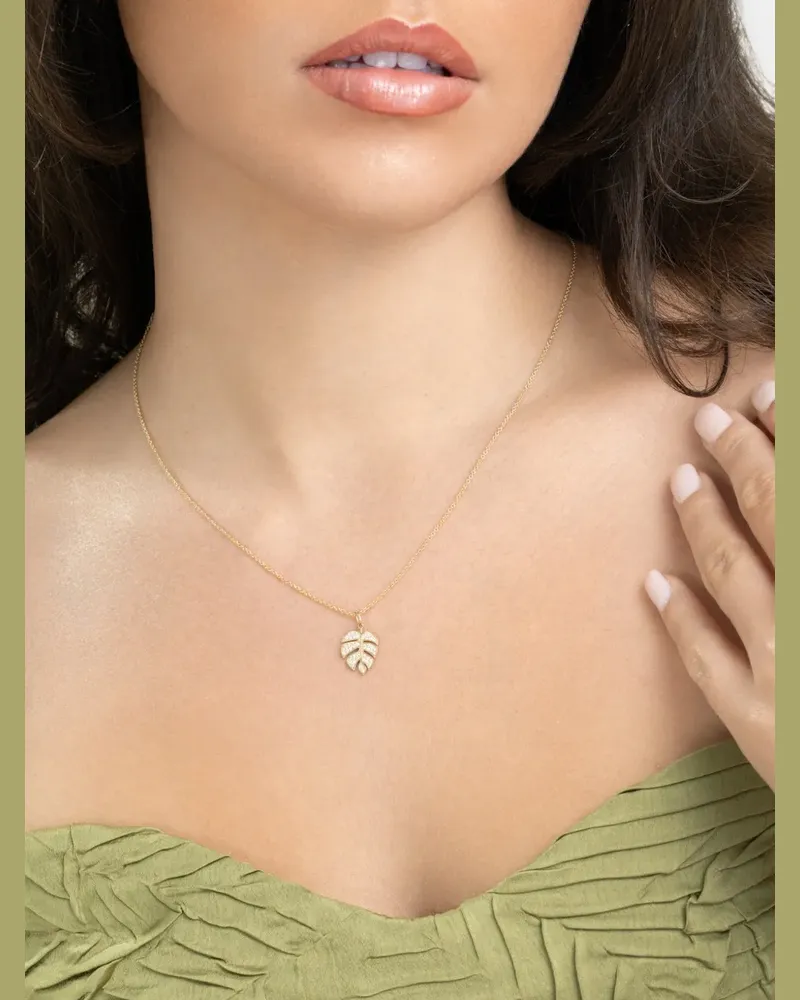 Sydney Evan Monstera Leaf Halskette mit Diamanten - Gold Gold