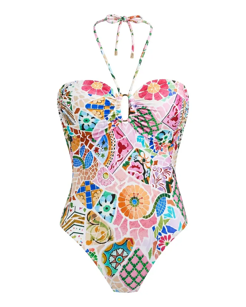 Seafolly Australia mosaic-print halterneck swimsuit - Weiß Weiß