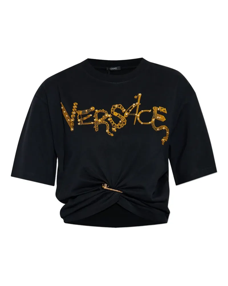 Versace Verziertes T-Shirt mit Knotendetail - Schwarz Schwarz