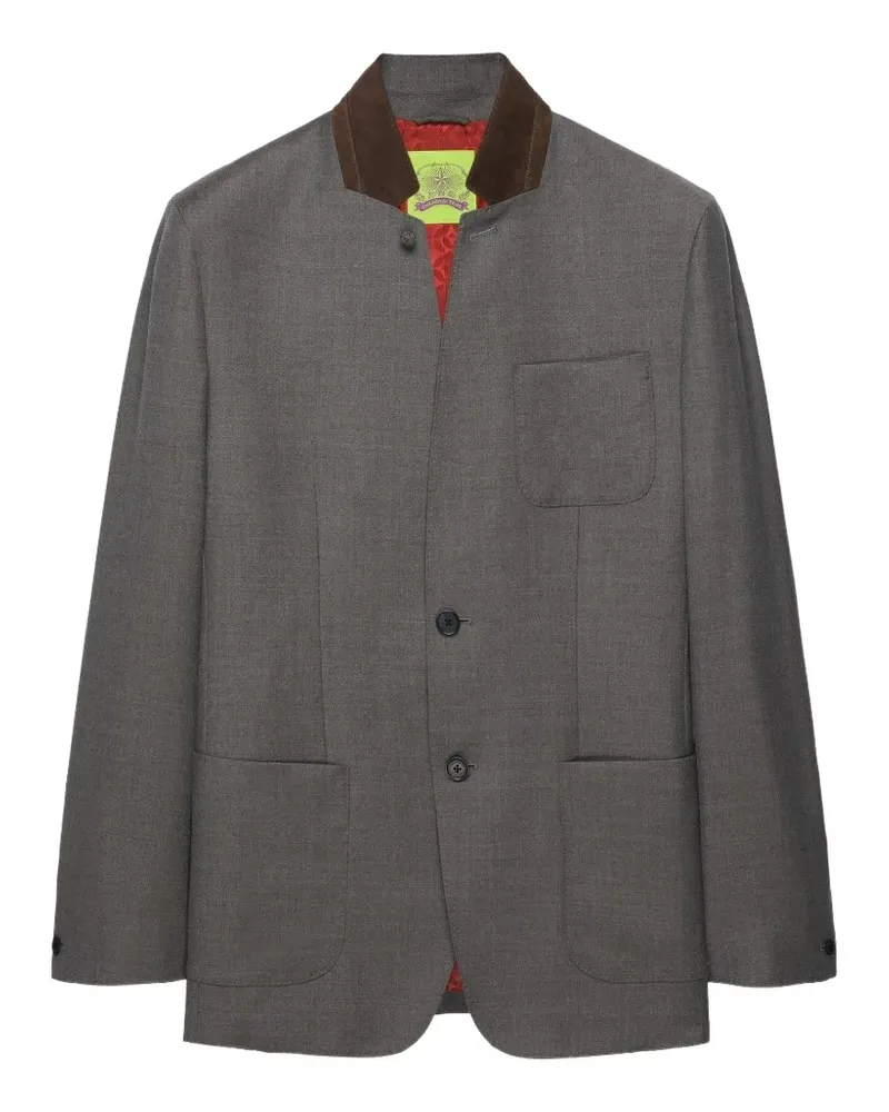 Shanghai Tang suede-collar two-button blazer - Grau Grau
