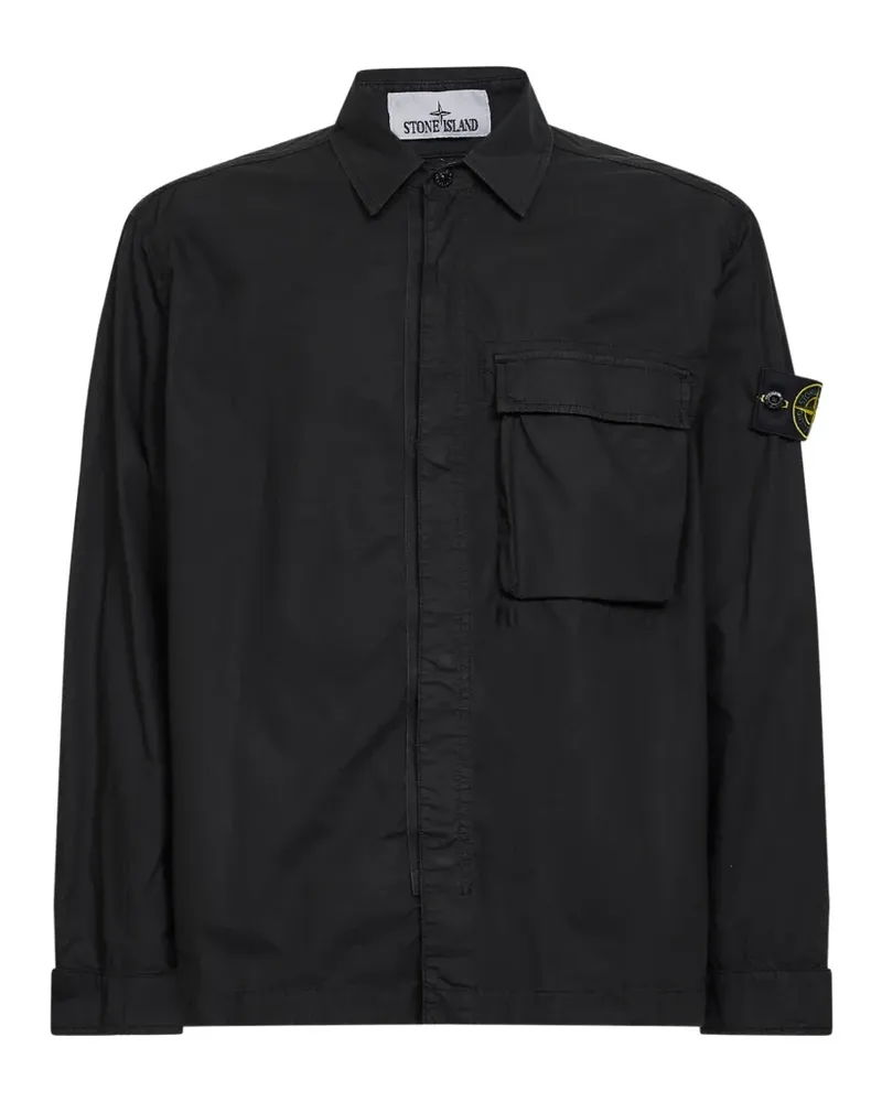 Stone Island garment-dyed logo-badge shirt - Schwarz Schwarz