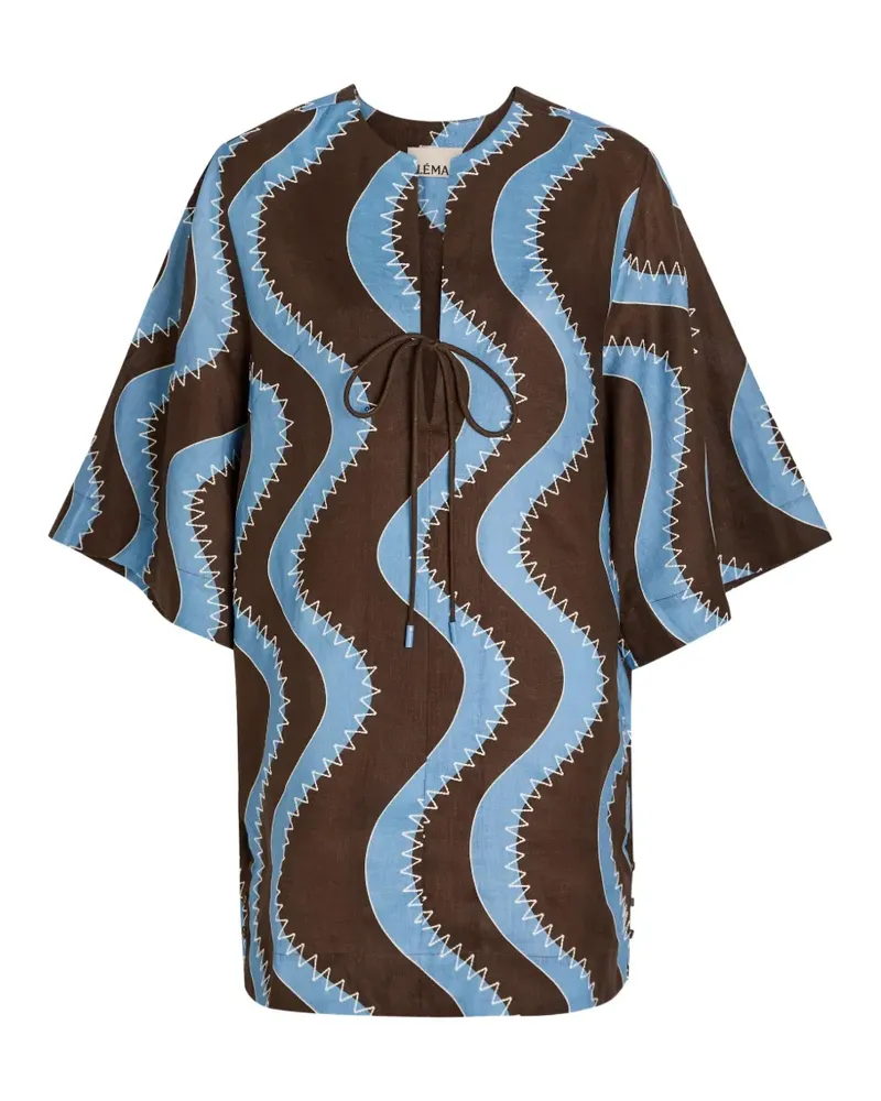 ALEMAIS Frankie wave-print tie-neck mini dress - Blau Blau