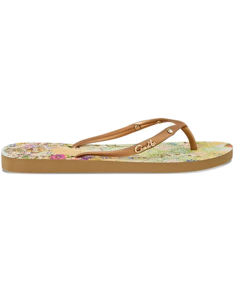 Camilla Flip-Flops mit Blumennieten - Braun Braun