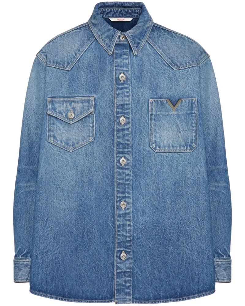 Valentino Garavani Jeanshemd mit V-Detail - Blau Blau