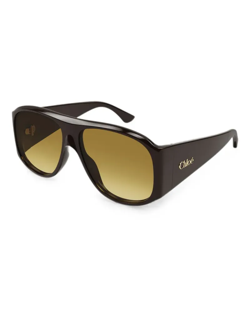 Chloé logo-plaque pilot-frame sunglasses - Braun Braun