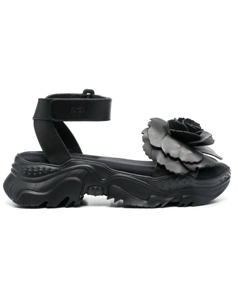 N° 21 Sandalen mit Rosenapplikation 60mm - Schwarz Schwarz
