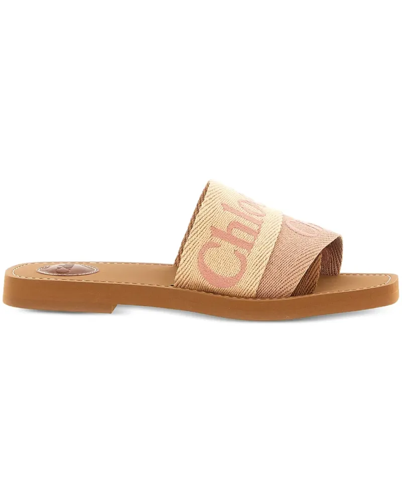 Chloé Woody Sandalen mit Logo-Print - Nude Nude