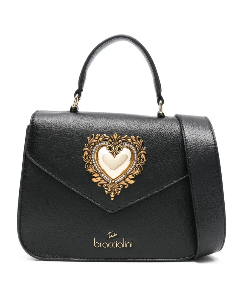 Braccialini Baroque Umhängetasche mit Herzapplikation - Schwarz Schwarz