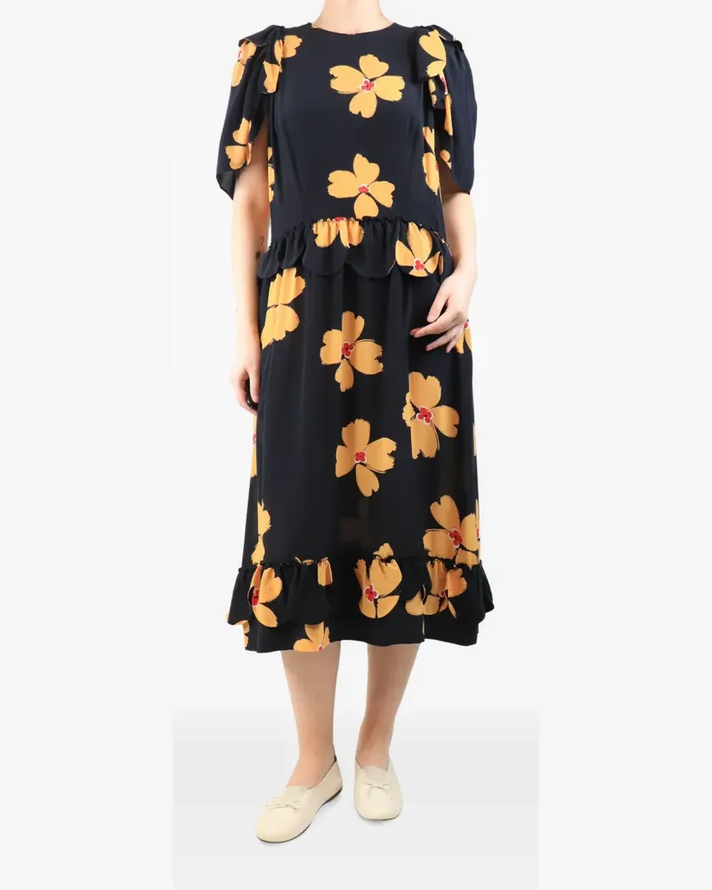 Simone Rocha Gerüschtes Kleid mit Blumenprint - Blau Blau