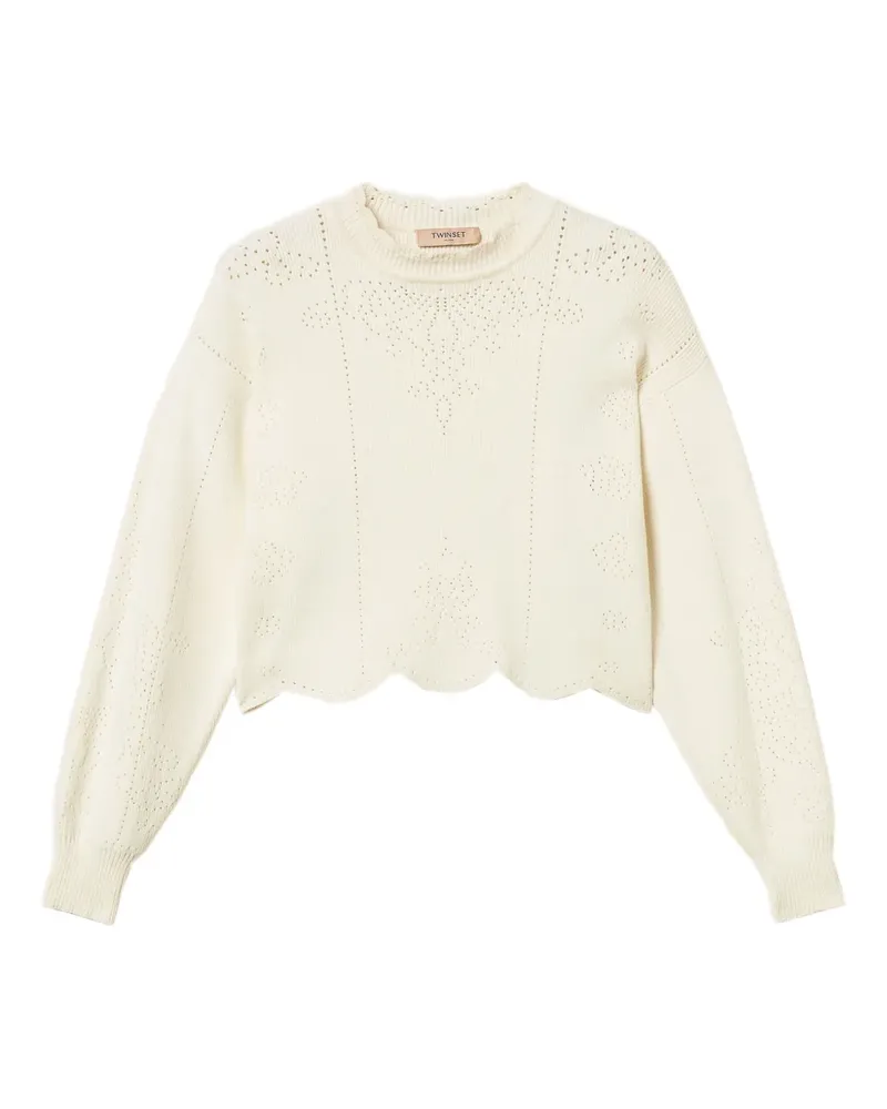 Twin-Set Cropped-Pullover mit Wellensaum - Weiß Weiß