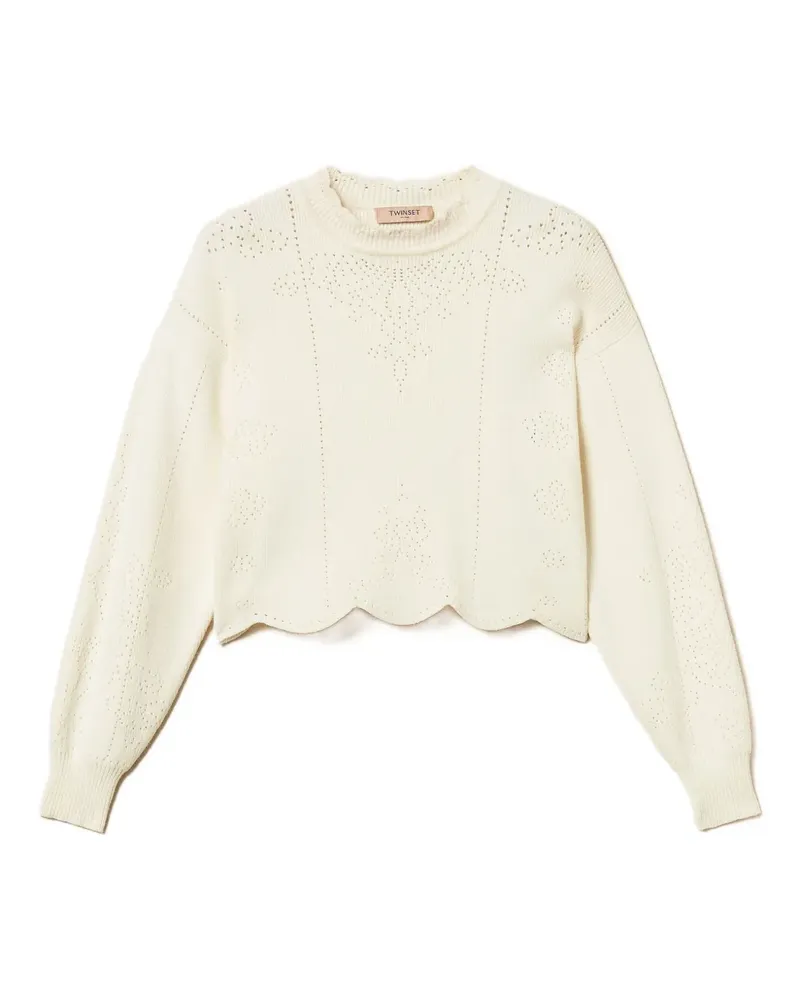 Twin-Set Cropped-Pullover mit Wellensaum - Weiß Weiß