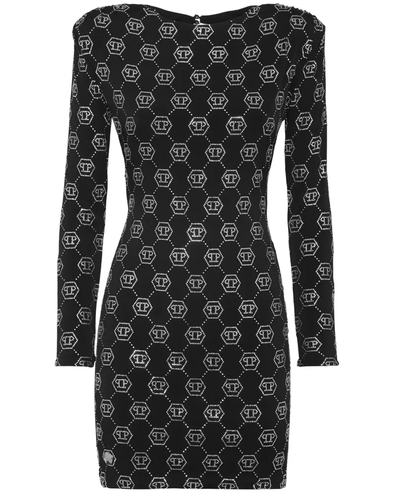 Philipp Plein Monogramm-Kleid mit gepolsterten Schultern - Schwarz Schwarz