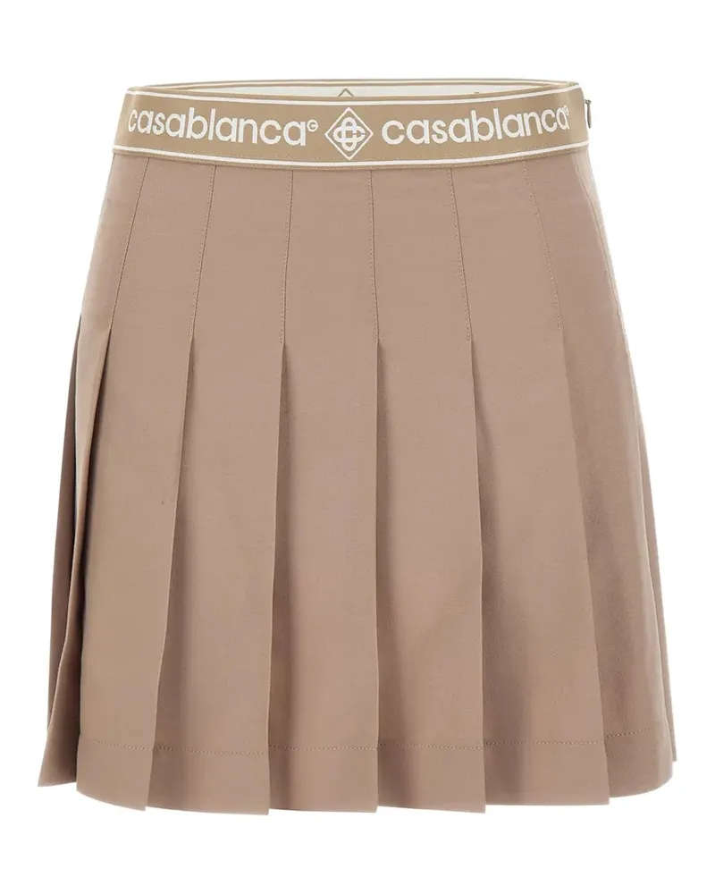 Casablanca Paris pleated logo-waistband mini skirt - Braun Braun