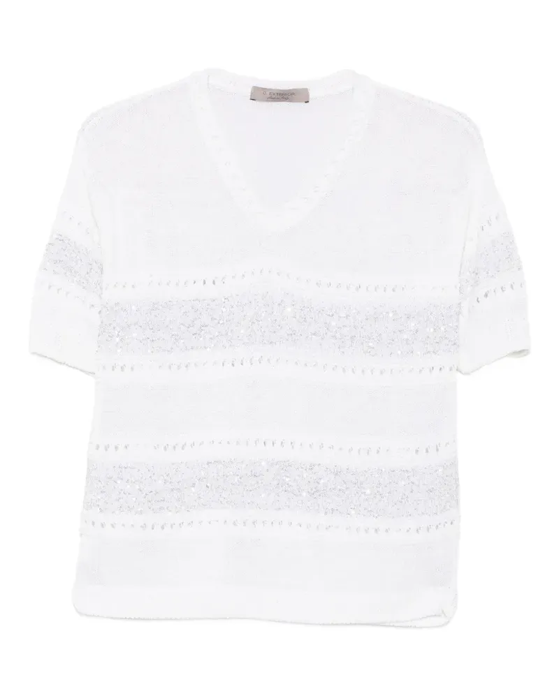 D.EXTERIOR Gestrickter T-Shirt mit Pailletten - Weiß Weiß