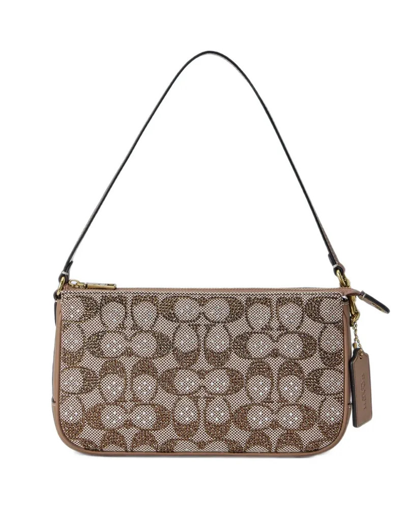 Coach Plaza crystal-embellished shoulder bag - Nude Nude