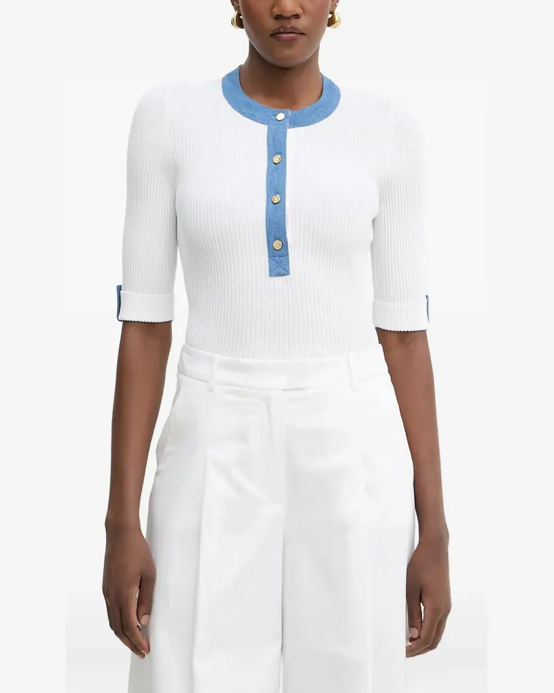 Luisa Spagnoli Colli ribbed-knit denim-trim t-shirt - Weiß Weiß