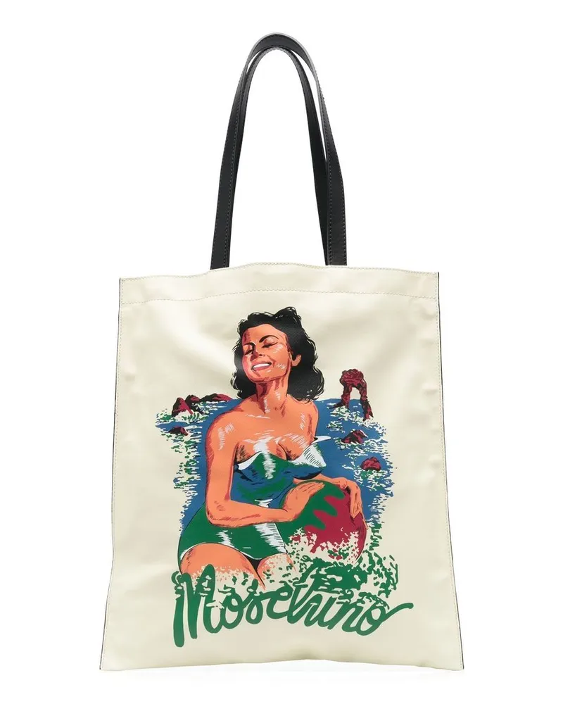 Moschino Tote Bag mit Illustrations-Print - Gelb Gelb
