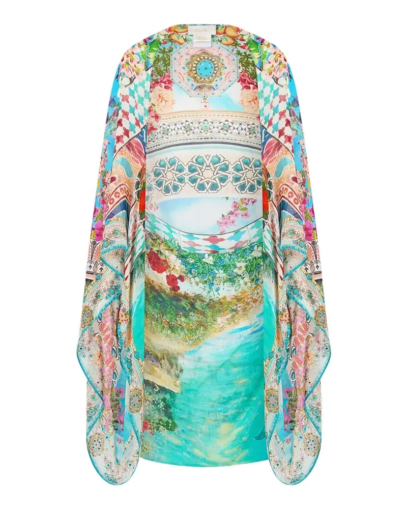 Camilla Chiffon Seidenschal mit Blumen-Print - Blau Blau