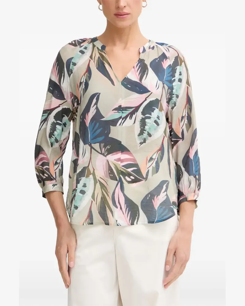 MARC AUREL leaf-print V-neck blouse - Grün Grün
