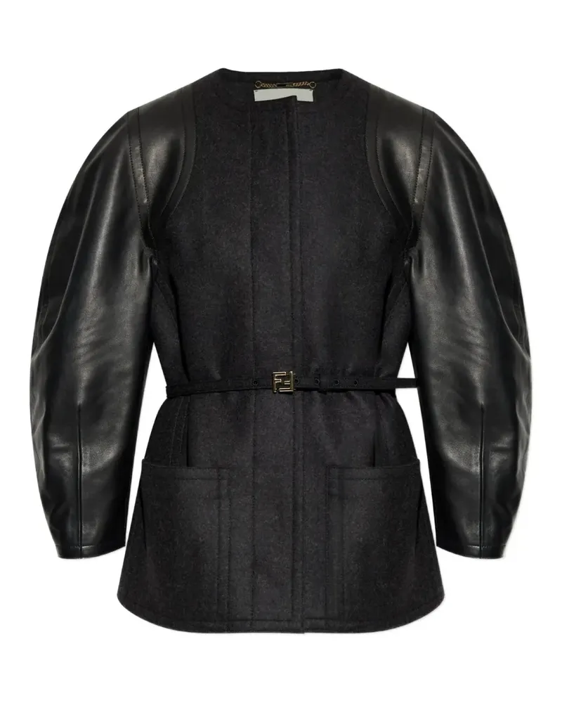 Fendi Lederjacke mit Gürtel - Schwarz Schwarz