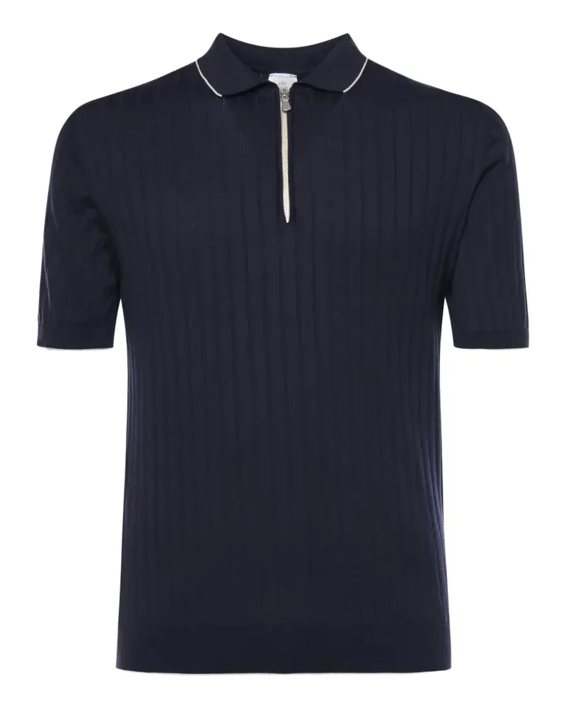 Eleventy ribbed zip-neck polo shirt - Blau Blau