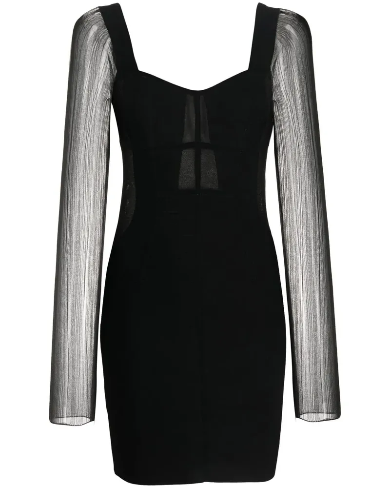 Hervé Léger Minikleid mit Sheer-Ärmeln - Schwarz Schwarz