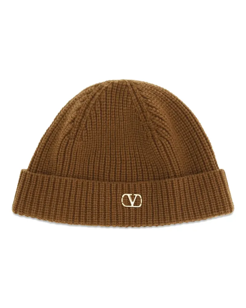 Valentino Garavani VLogo ribbed-knit beanie hat - Braun Braun