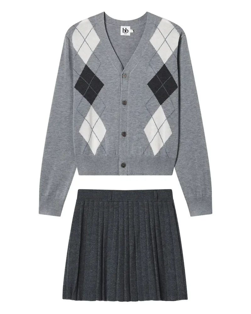 b+ab Set aus Cardigan und Rock mit Argyle-Muster - Grau Grau