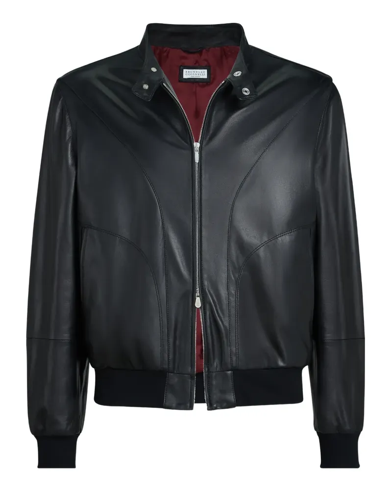 Brunello Cucinelli Lederjacke mit Reißverschluss - Schwarz Schwarz