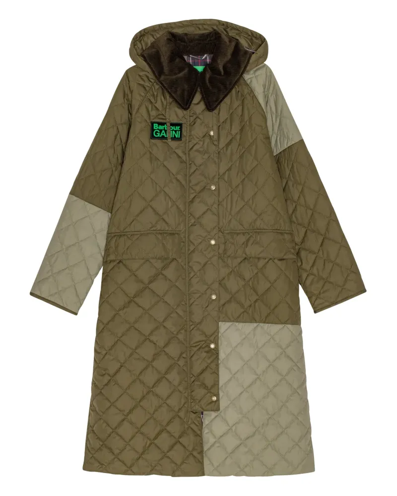 Ganni x Barbour gesteppter Kapuzenmantel - Grün Grün