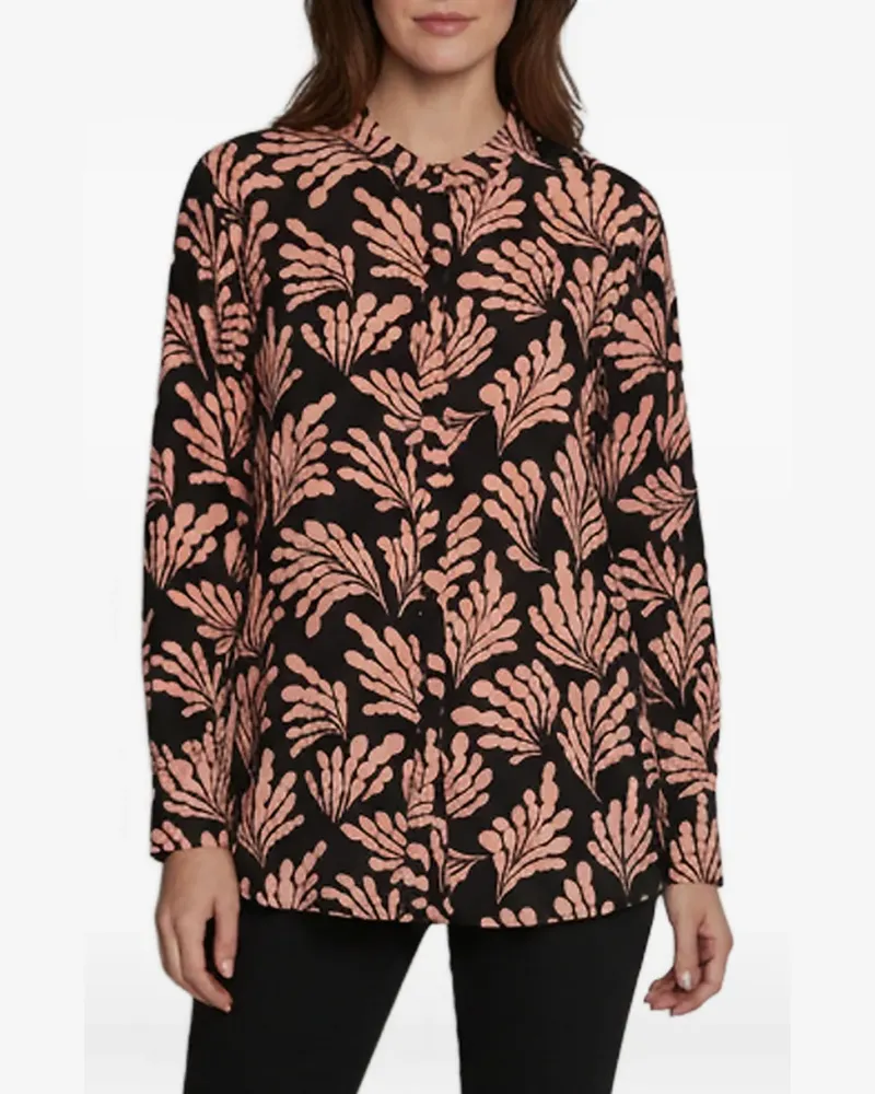Diane von Furstenberg Seidenbluse mit Blatt-Print - Schwarz Schwarz