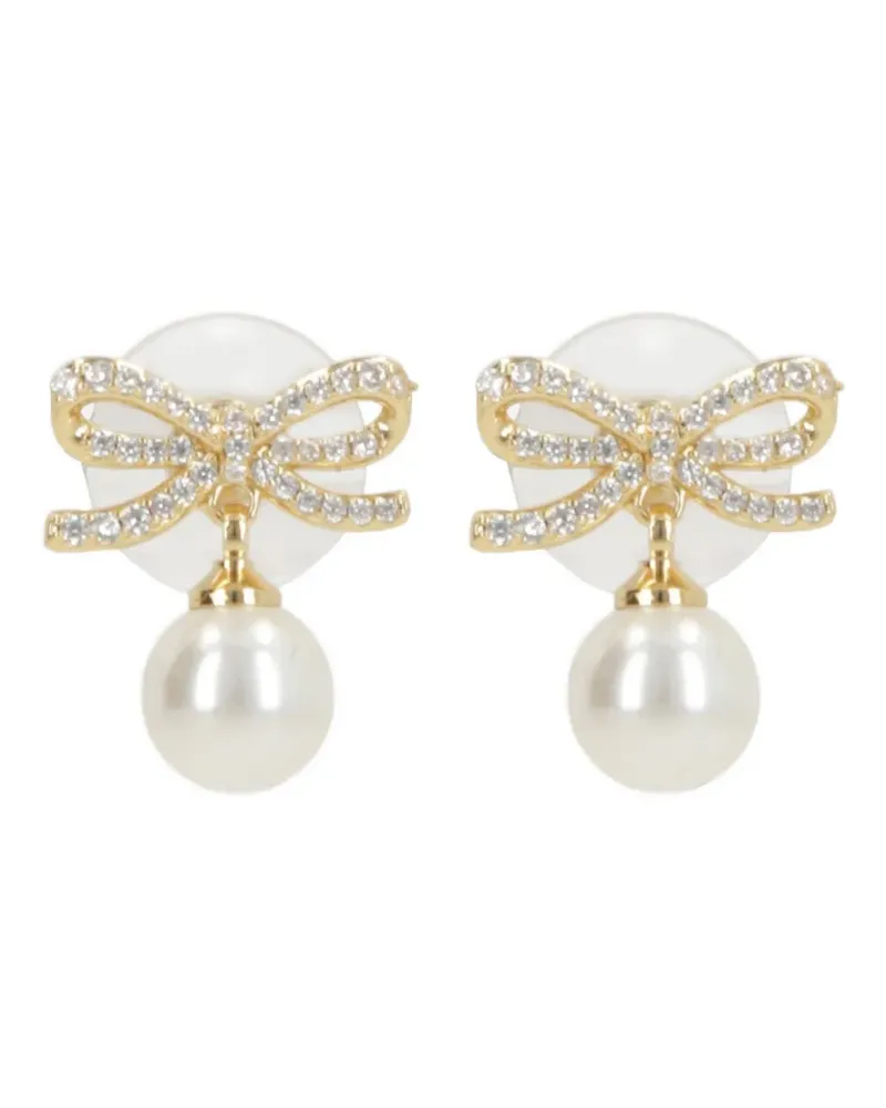 Self-Portrait bow-detail pearl-drop earrings - Gold Gold