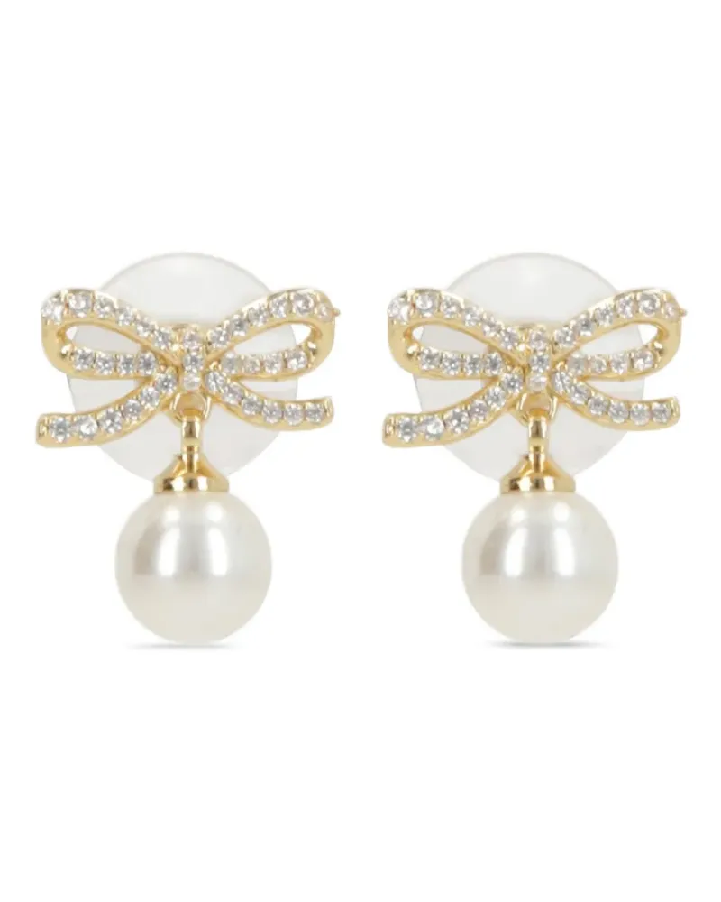 Self-Portrait bow-detail pearl-drop earrings - Gold Gold