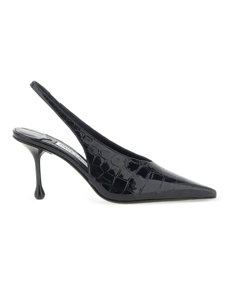 Jimmy Choo Isa 80 marine shiny croc-embossed leather slingbacks - Blau Blau