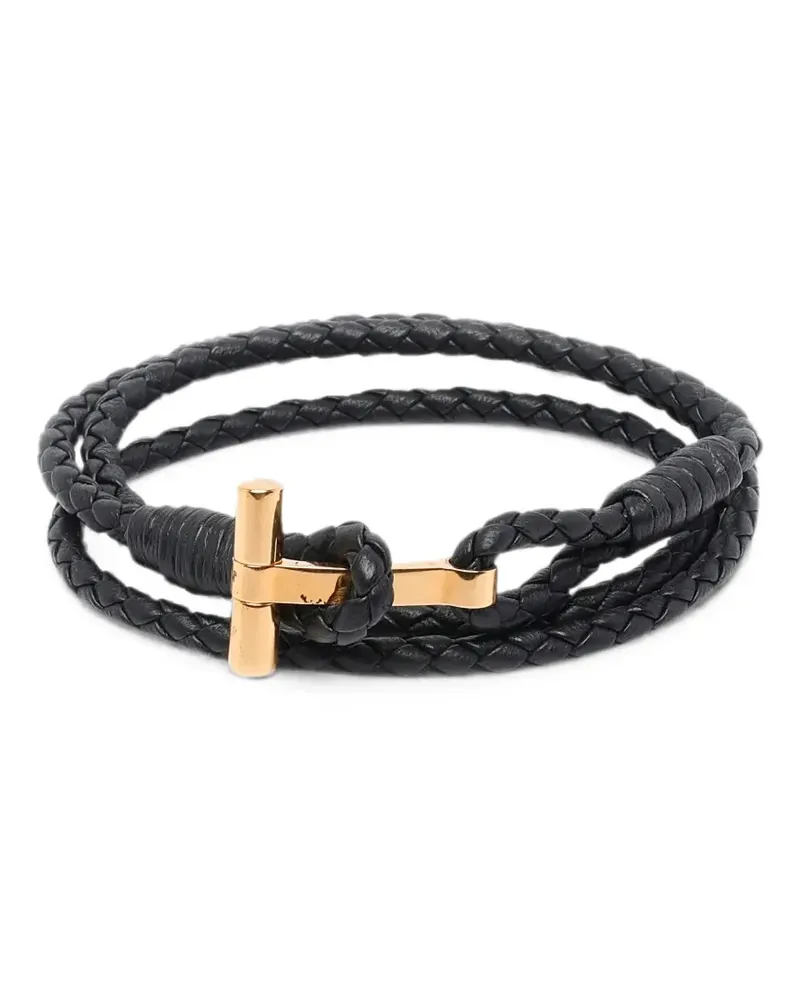 Tom Ford braided leather t bracelet - Gold Gold