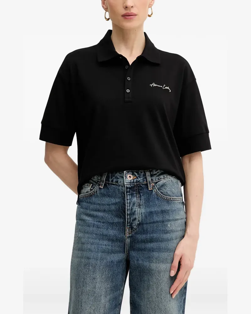 Armani Exchange logo-embroidered short-sleeve polo shirt - Schwarz Schwarz