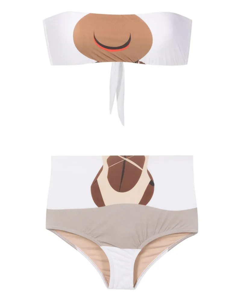 Amir Slama Bandeau-Bikini mit Print - Braun Braun