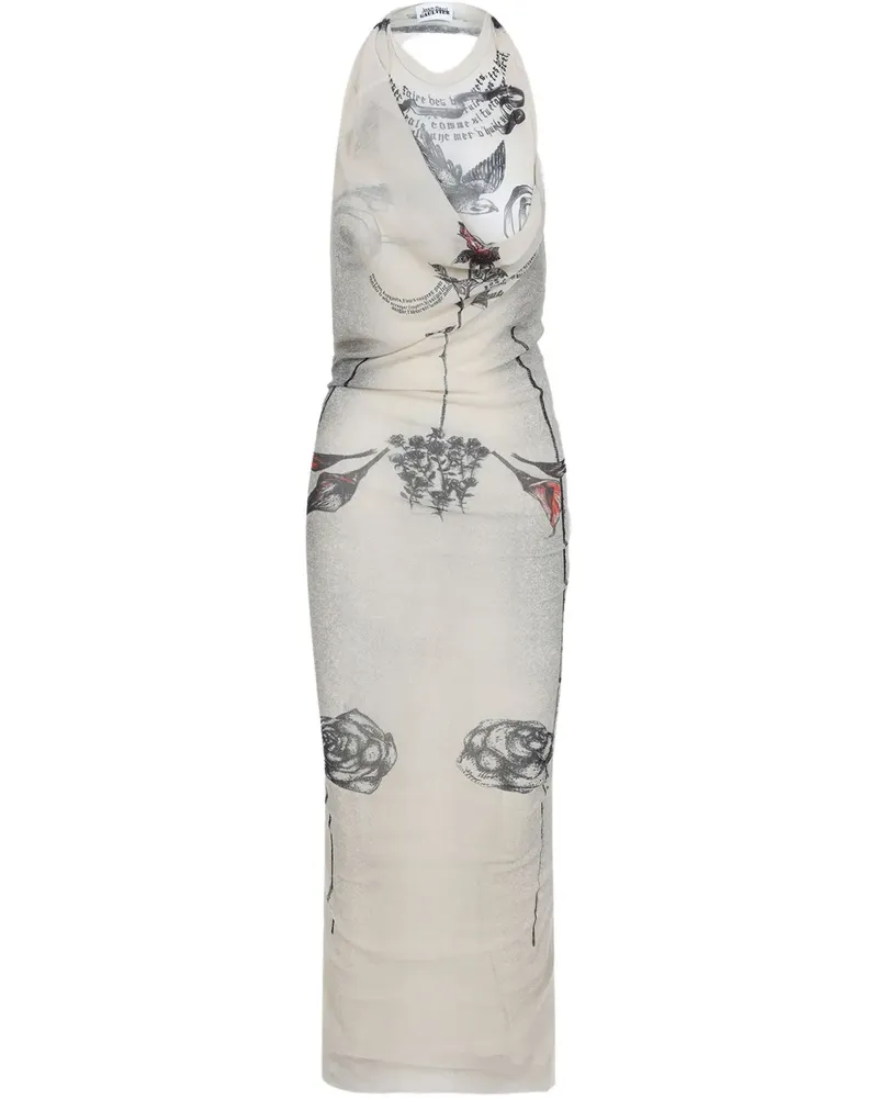 Jean Paul Gaultier Tattoo Rose and Bird Kleid - Nude Nude