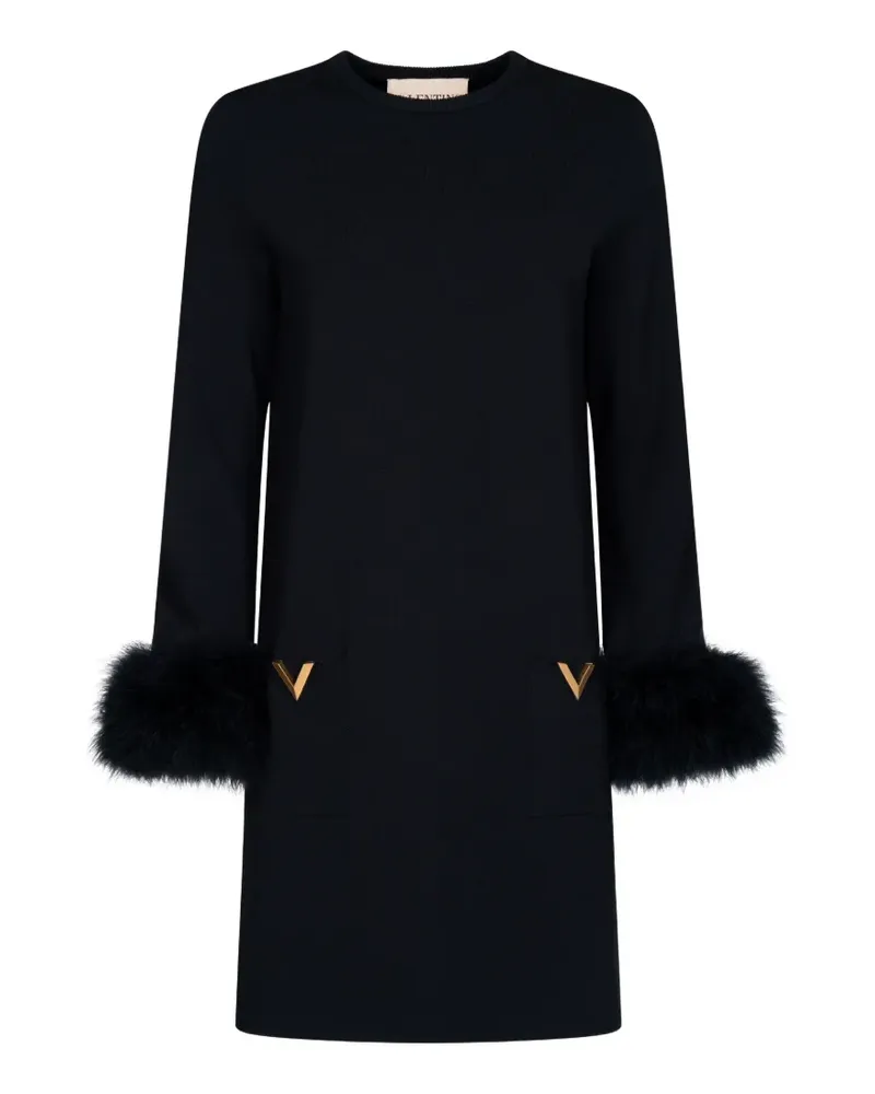 Valentino Garavani VLogo feather-trim mini dress - Schwarz Schwarz