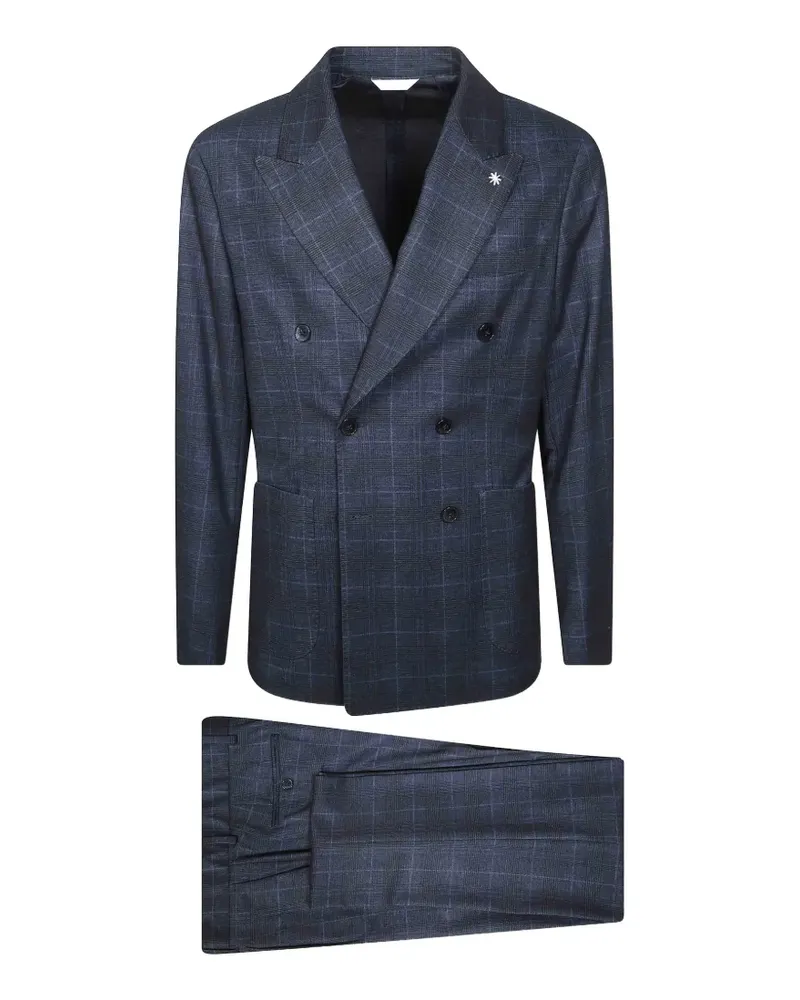 Manuel Ritz double-breasted Prince of Wales check suit - Blau Blau